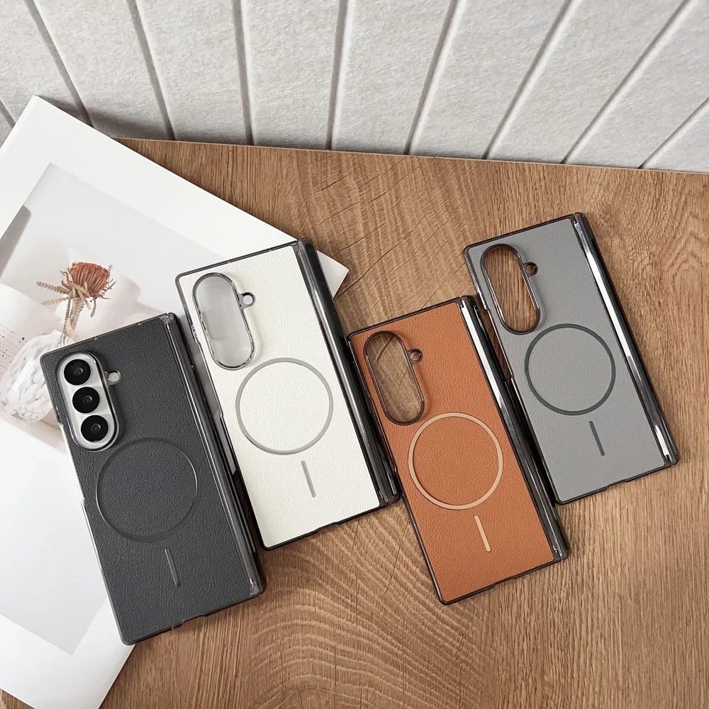 for Magsafe Magnetic Leather Case for Samsung Galaxy Z Fold 7 6 5 4 ZFold fold7 Wireless Charging Shockproof Business Back Cover