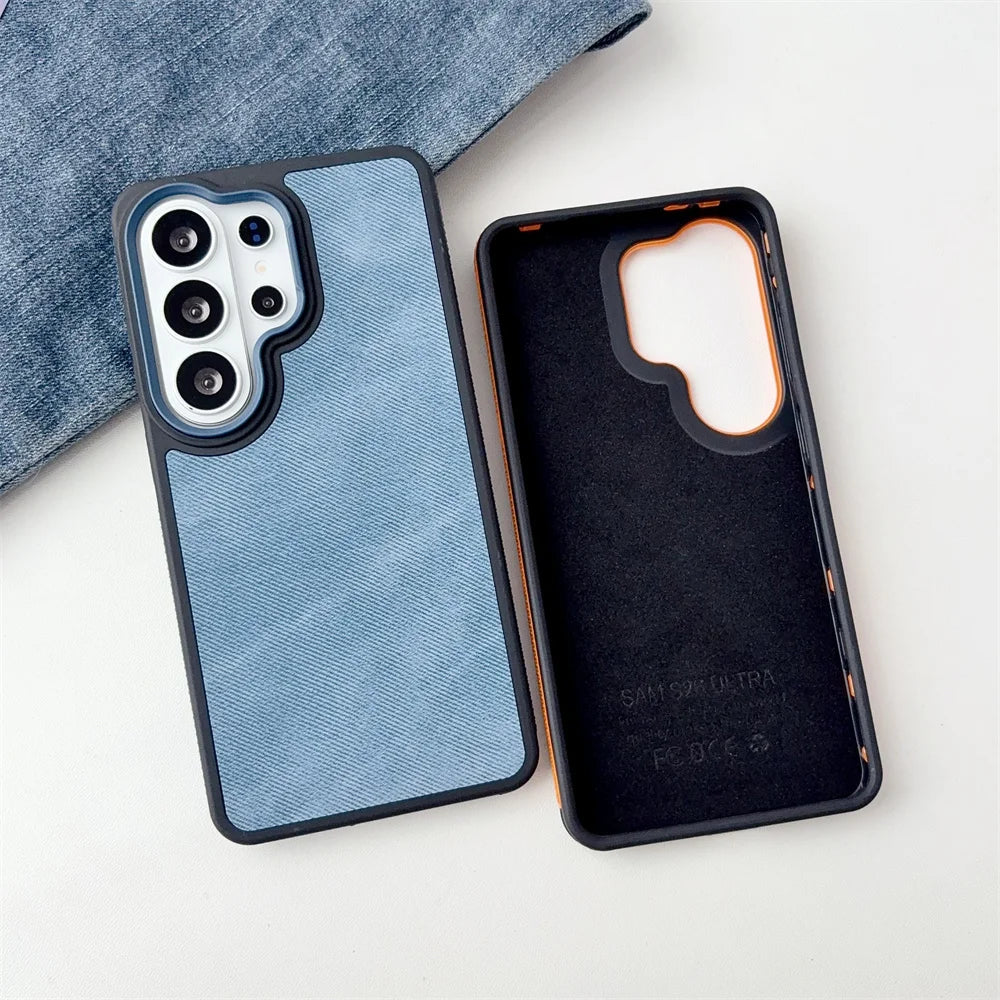 Luxury Canvas Denim Matte Phone Case for Samsung S26 Edge S25 Ultra S23 S24 Plus FE  Hybrid PC Protection Shockproof Back Cover