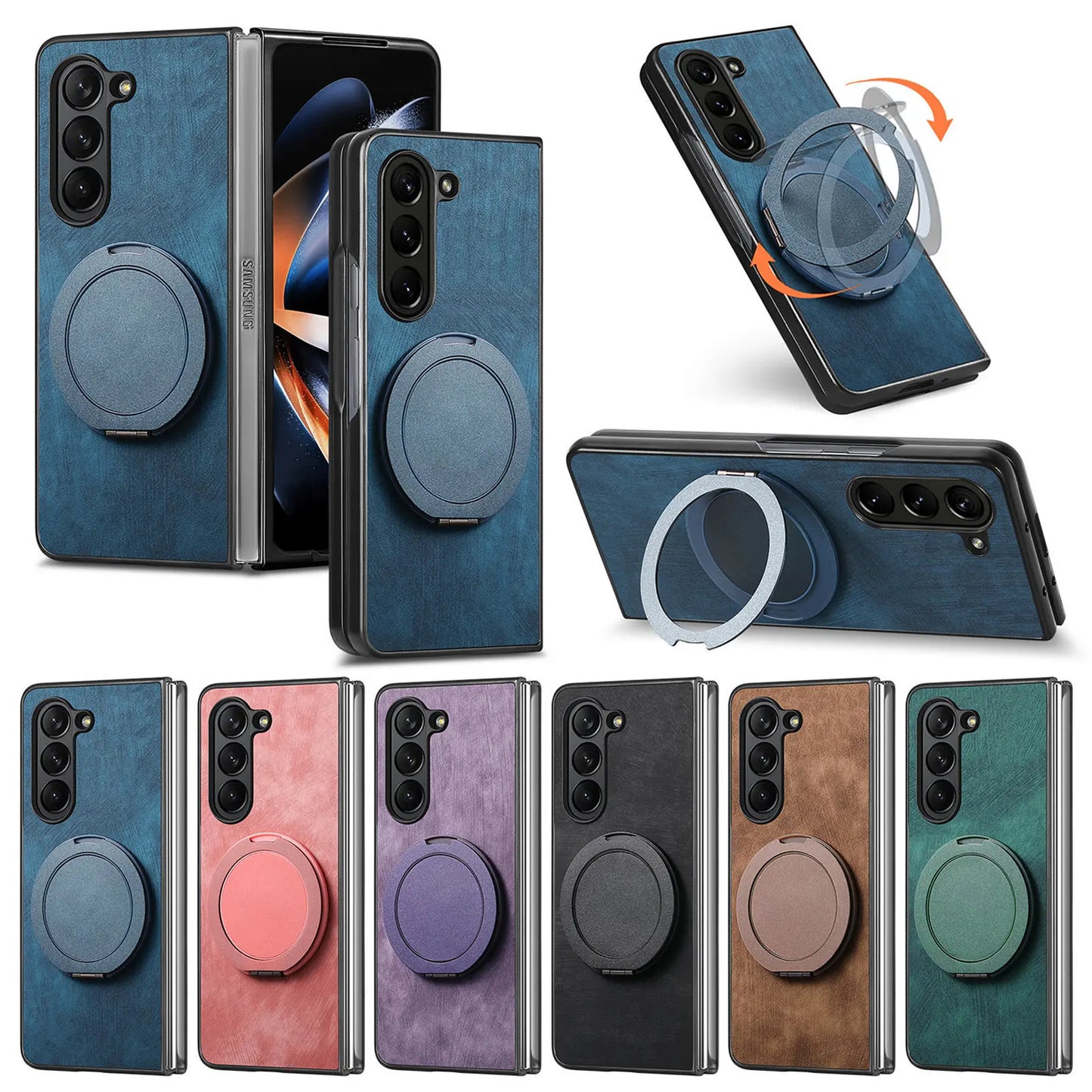 360° Rotating Invisible Kickstand Magnetic Cover Phone Case for Samsung Galaxy Z Fold 7 6 5 4 3 Fold7 Fold6 Fold5 Fold4 Fold3 5G