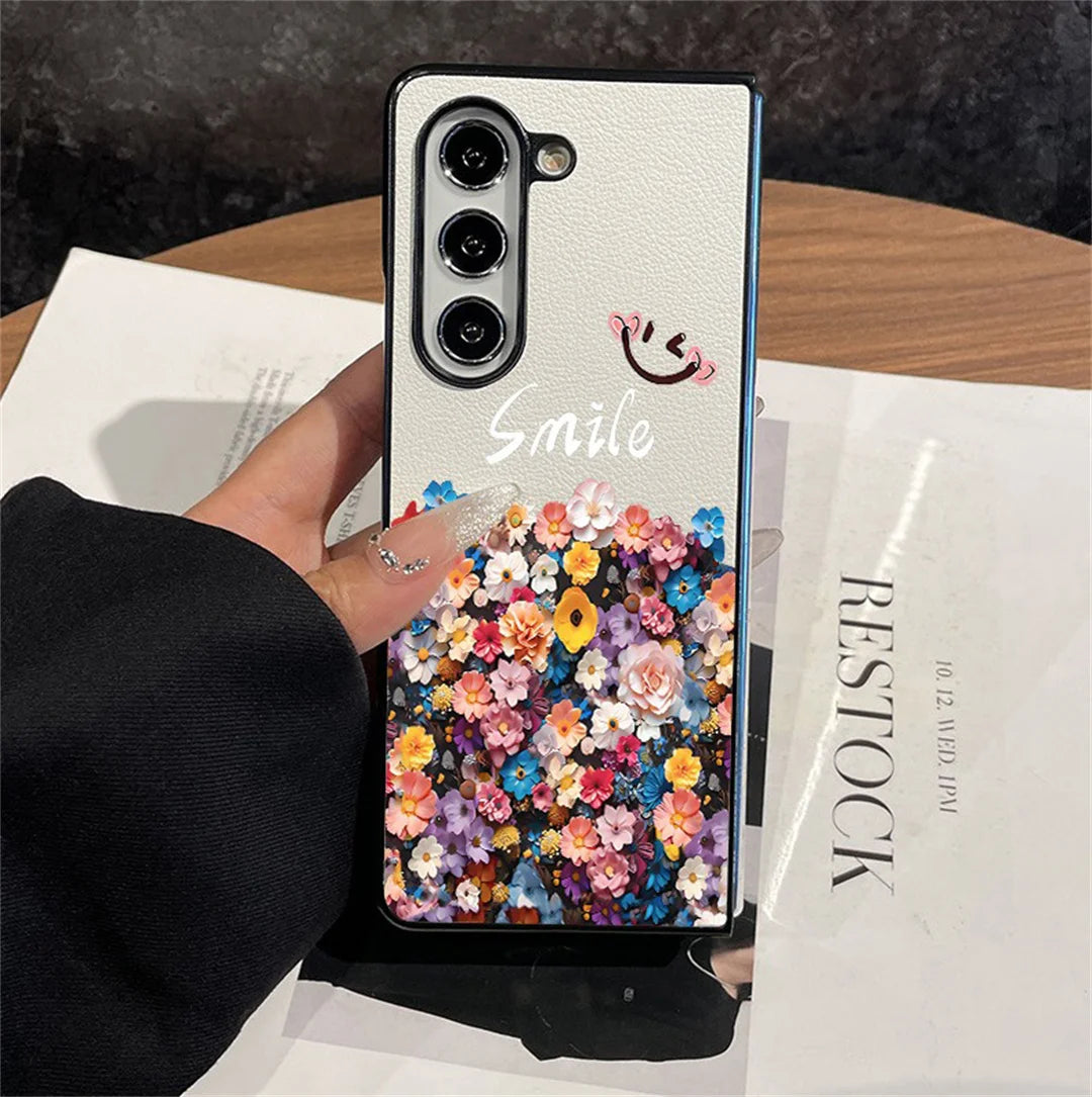 Luxury Korean Cute Half Screen Colorful Flower Phone Case for Samsung Galaxy ZFold7 Z Fold6 Z Fold3 Zfold5 Z Fold4 Back Cover