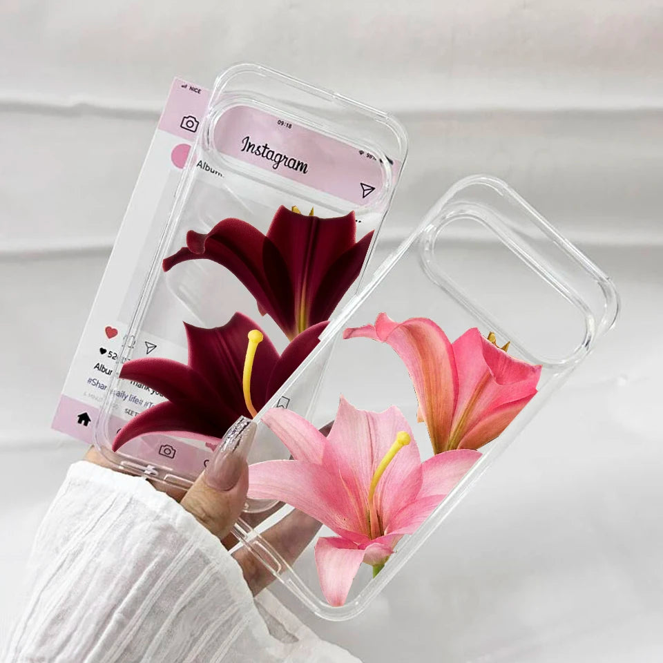 Pink Lily Flower Pattern Phone Case For Google Pixel 10 Pro XL 9 8A 9 8 Pro 7 6A 5G INS Cute Floral Clear Soft TPU Cover Fundas