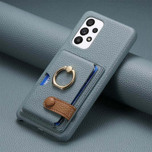 Ring Leather Phone Case for Samsung Galaxy S25 23 S21 FE S24 Ultra S22 Plus A54 A15 A25 A35 A55 Wallet  with Card Holder Cover