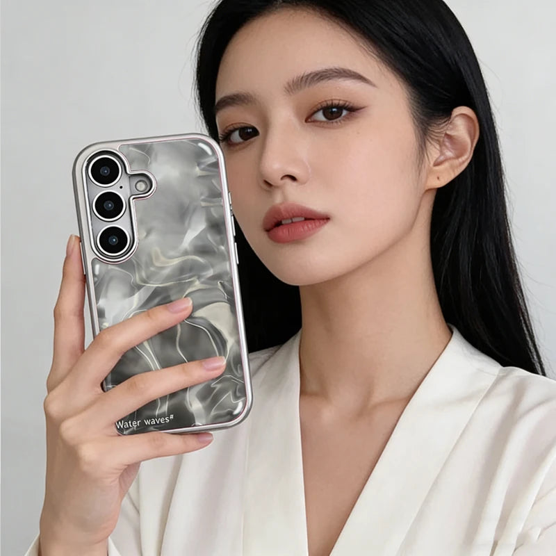 New Artistic INS Advenced Gray Orange Ripple Pattern Trendy Resin Phone Case For Samsung S 23 24 25 26 FE ULTRA EDGE PLUS Cover