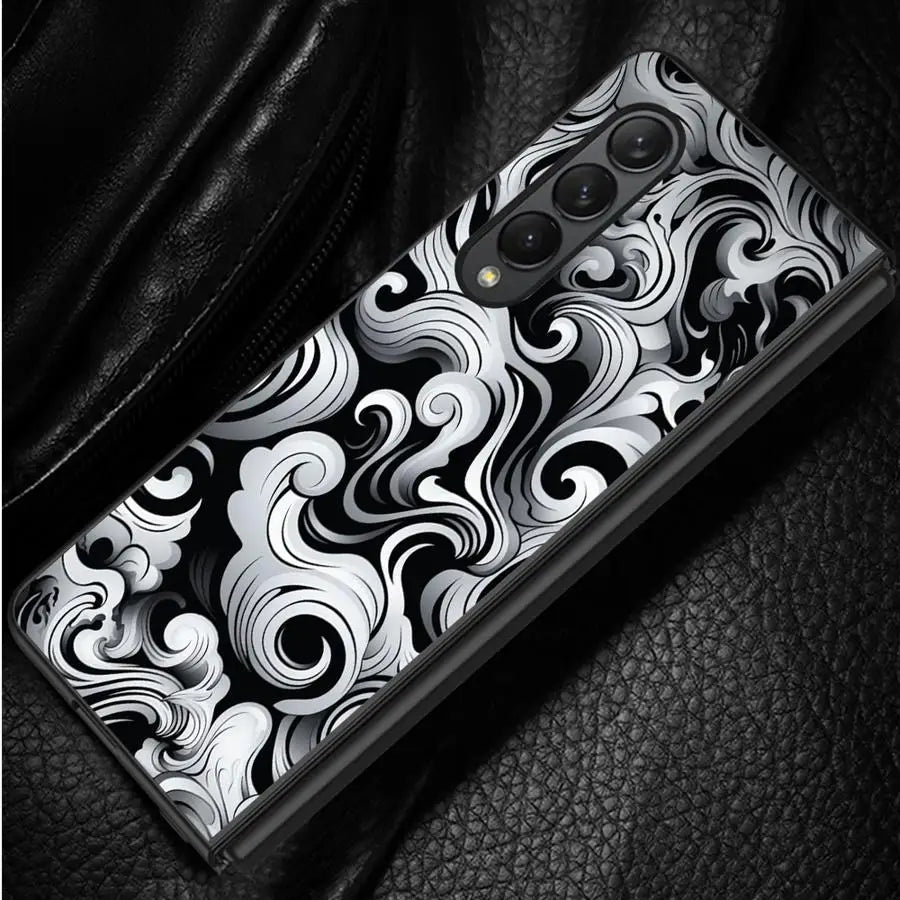 Black Art Pattern Case for Samsung Galaxy ZFold3 ZFold4 Z Fold 7 6 5 4 3 ZFold5 ZFold7 ZFold6 Back Phone Cover