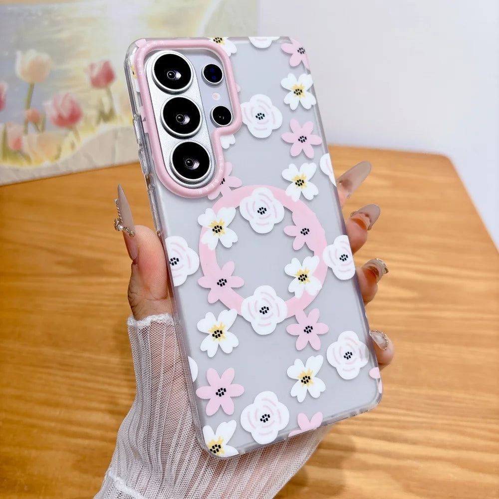 Imd Skin friendly for Magnetic Case for Samsung Galaxy S26 Ultra S26 Pro S25 S24 Plus Ultra S23 Ultra Flowers Transparent Cover