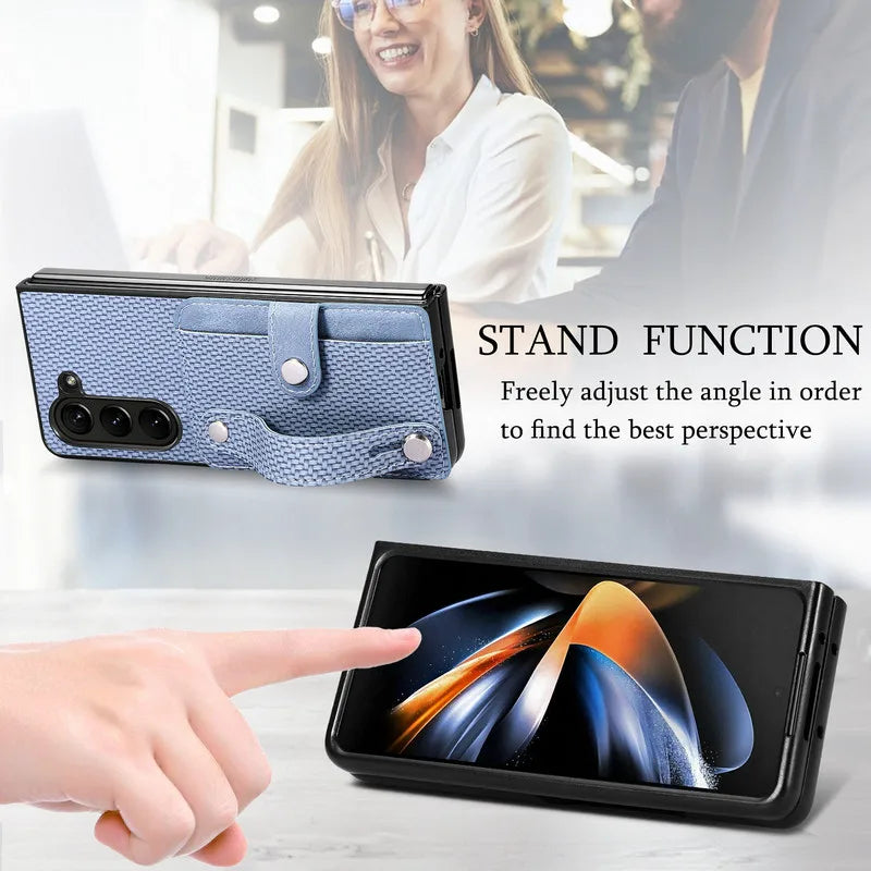 Luxury Case For Samsung Galaxy Z Fold 7 5G 2025 Leather Card Wristband Back Cover For Galaxy Z Fold 6 5 4 3 2 Fold7 Funda
