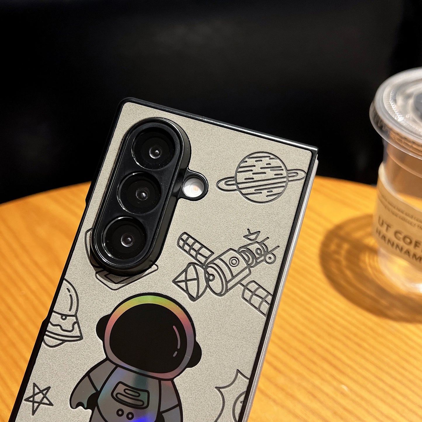 Cartoon Astronaut Leather Phone Case For Samsung Galaxy Z Fold 7 6 5 4 Fold7 Fold6 Fold5 Fold4 Shockproof Cover