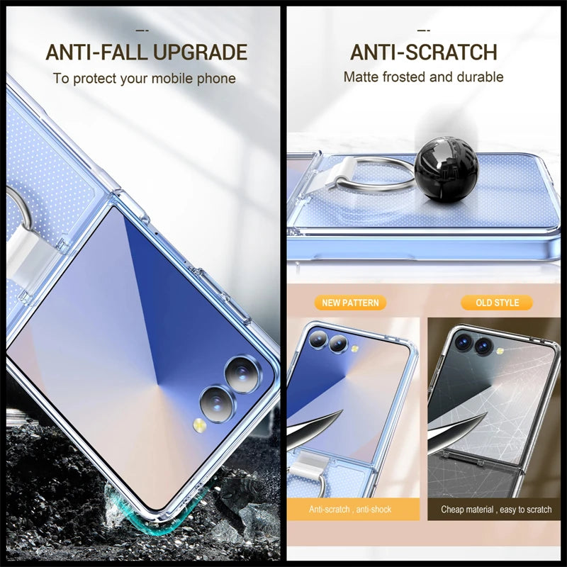 Shockproof Armor With Ring Holder Phone Case For Galaxy Z Flip 7 6 5 4 3 For Samsung Z Flip7 ZFlip7 flip6 5G Hard PC Back Cover