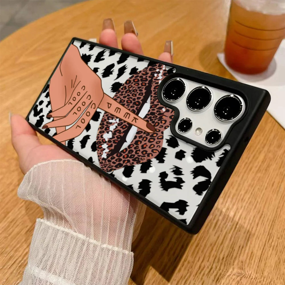 Silicone Matte Phone Case For Samsung A56 5G A17 A16 A55 A54 A15 A07 A06 A36 A35 A26 A25 A05s A12 A13 A14 A34 Leopard Lips Cover