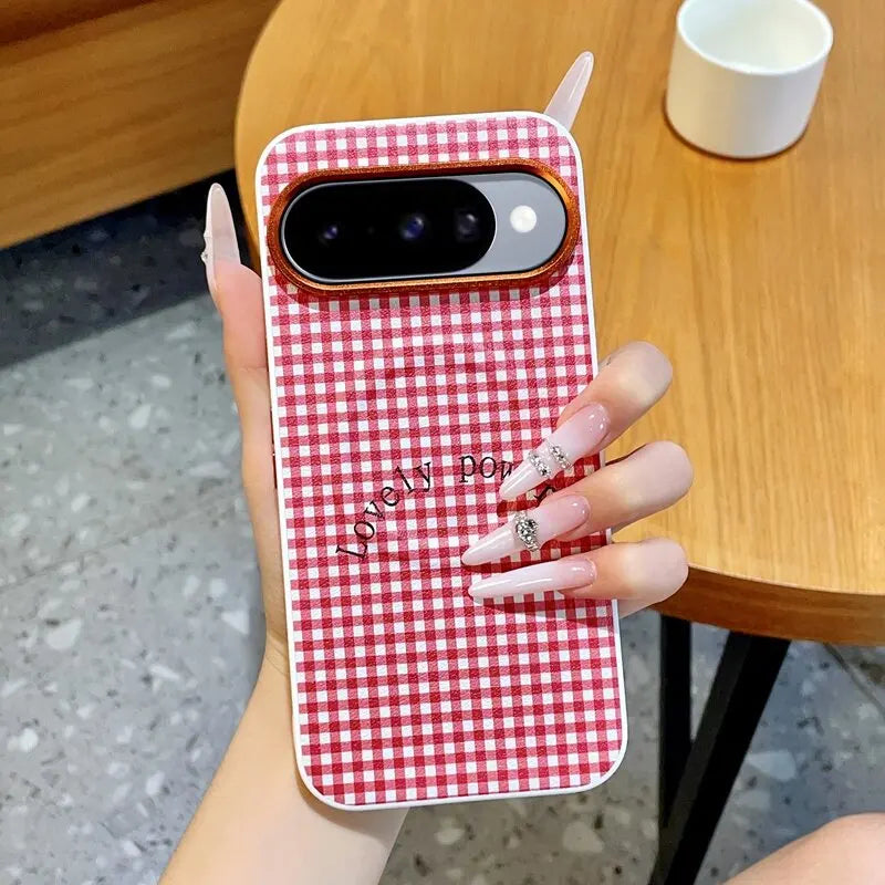 Fashion Aesthetic Gingham Print For Magsafe Case For Google Pixel 11 10 9 Pro XL 10A 9A Metal Lens Frame Shockproof Cover Funda