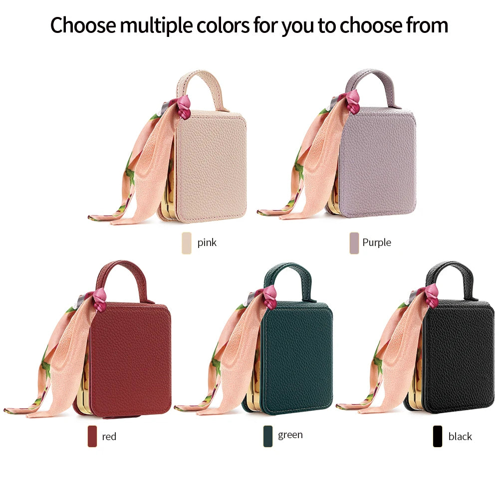 Wrist Strap Lychee Patterned Leather Case for Samsung Z Flip 8 7 6 5 4 Shockproof Screen Protector with Built-in Mirror Cover
