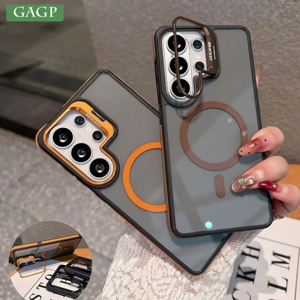 S26 Ultra For Magsafe Metal Lens Protect Stand Case For Galaxy Samsung S26 S23 S22 S24 S25 Ultra Plus FE Acrylic Bumper Cover