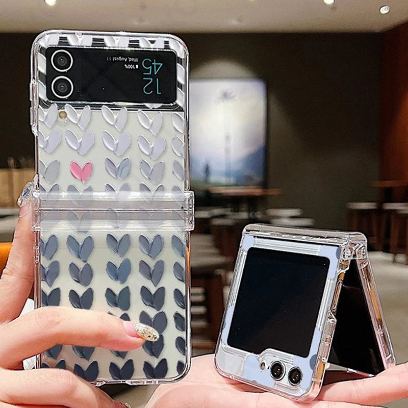 For Samsung Galaxy Z Flip7 FE Flip6 Case Love Pattern Shockproof Clear Folding Phone Case For Samsung Galaxy Z Flip 7 6 5 4 3 5G