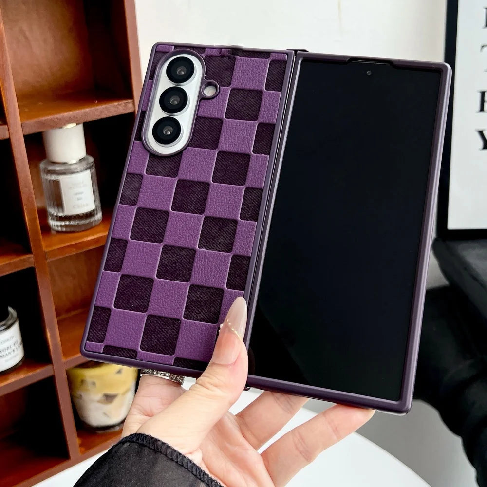 Vintage Chevron Wrist Strap Lanyard Anti Drop Fold Phone Case For Samsung Z Fold 7 6 5 4 3 Lens Protection Shockproof Back Cover