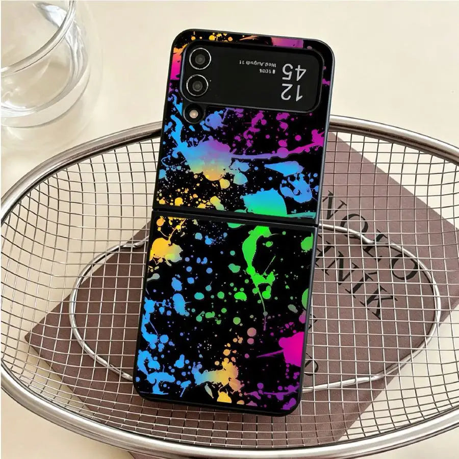 Rainbow Paint Splatters Back Phone Cover Funda Case for Samsung Galaxy Flip6 Z Flip 7 6 5 4 3 Flip7 FE Flip5 Flip4 Flip3