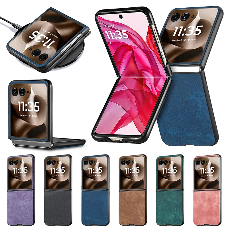 Case For Motorola Razr 60 Ultra 2025 50 Ultra 40 Ultra Razr Plus 2024 Retro PU Leather Hard Shockproof Mobile Phone Case Cover