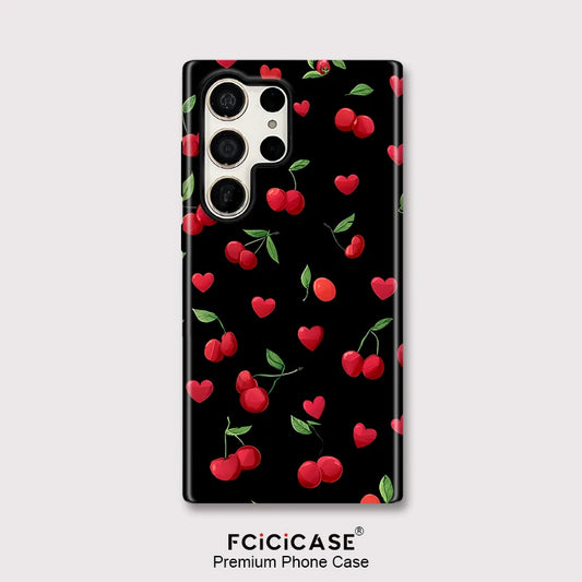 Fcicicase Fashion Acrylic Case For Samsung Galaxy S20 FE S23 Plus S24 Ultra S25 Cherry Love Heart Printing Protective Cover