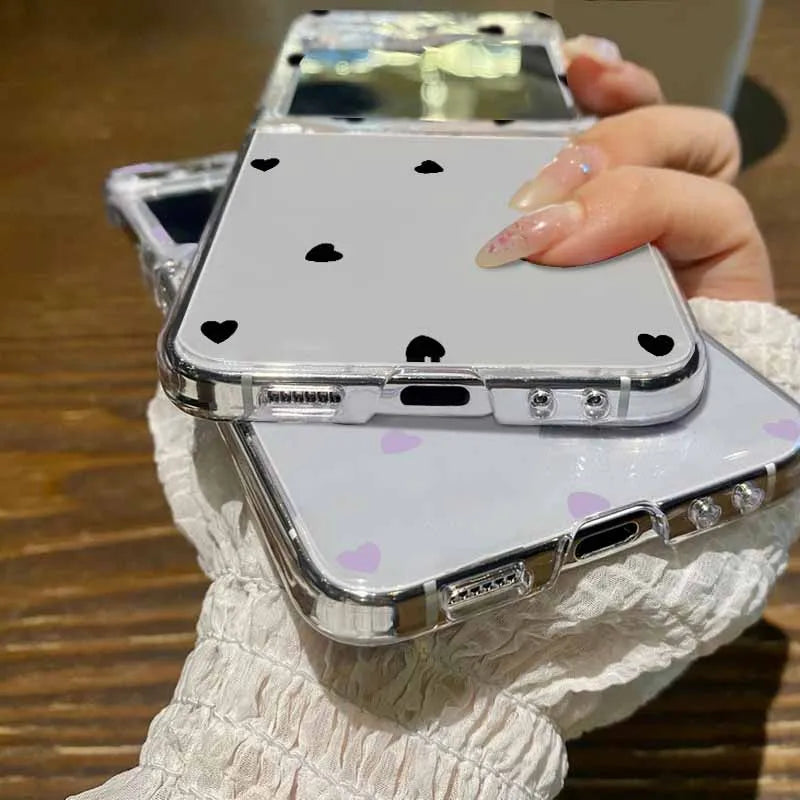 Love Heart Print Clear Folding Phone Case For Samsung Galaxy Z Flip 7 6 5 4 3 5G Transparent Cover For Samsung Z Flip7 FE Flip6
