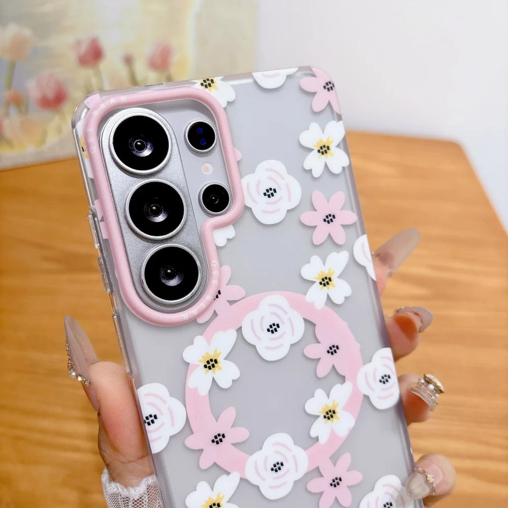 Imd Skin friendly for Magnetic Case for Samsung Galaxy S26 Ultra S26 Pro S25 S24 Plus Ultra S23 Ultra Flowers Transparent Cover
