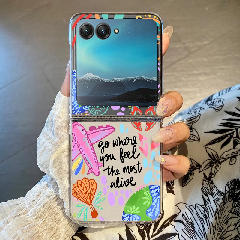 Colorful Stars Patterned Phone Case For Motorola Razr 60 50 Ultra Razr 50 40 Ultra 50 40 Shockproof Clear Hard PC Folding Cover