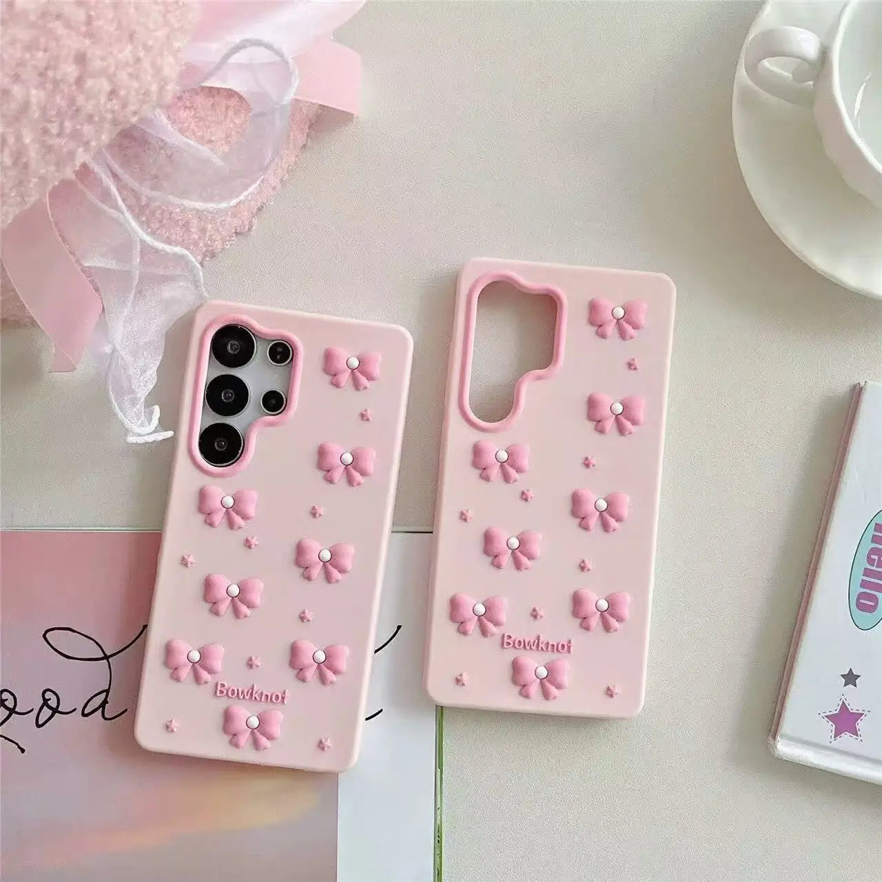 For Samsung S26 S25 S24 S23 S22 Ultra FE A57 A37 A07 A06 A56 A36 A26 A17 A16 A15 A35 A55 A24 3D Cartoon Bowknot Mirror Case