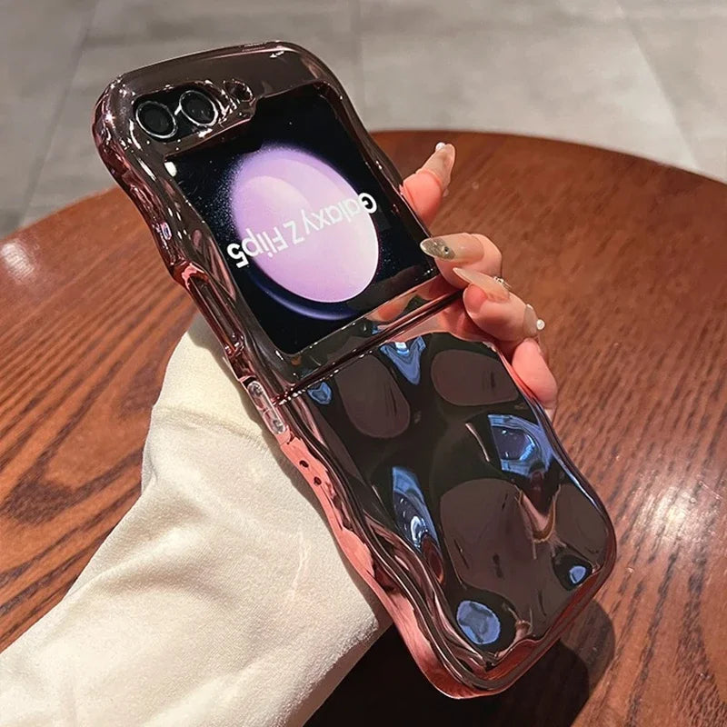 Cartoon Stone Pattern Gloss Wave Case for Samsung Galaxy Z Flip 6 5 flip6 Plating Meteorite Soft TPU Shockproof Ins Korean Cover