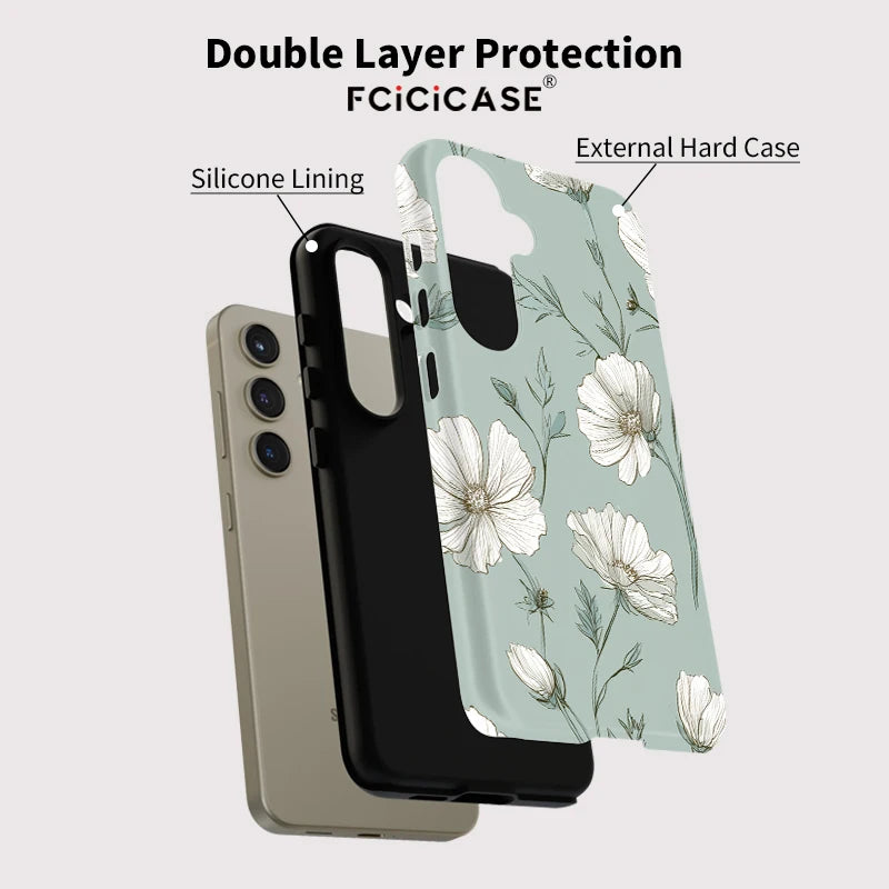 Fcicicase 2 in 1 PC TPU Soft Phone Case For Samsung Galaxy A56 A36 A26 A16 5G Shockproof Matte Flower Pattern Protective Cover