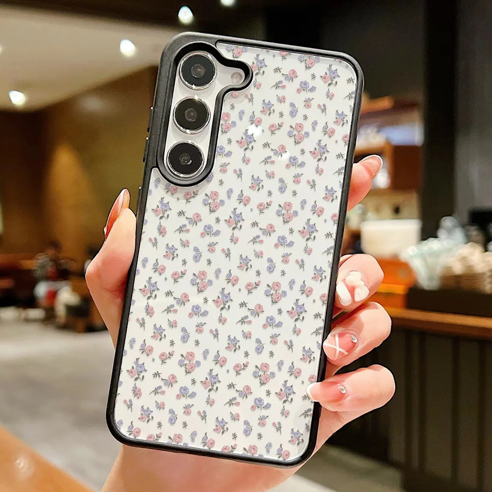 Floral Shockproof Phone Case For Samsung A16 A56 5G A55 A54 A36 A17 A15 A16 A07 S25 S26 Ultra S24 FE S23 Clear Hard Cover Fundas