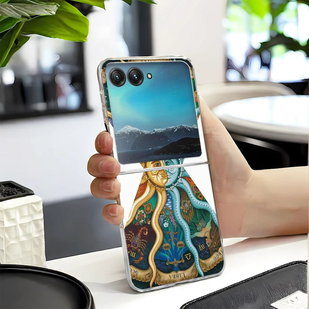 Retro Sun Moon Phone Case For Motorola Razr 60 Ultra 50 40 Ultra Razr 2025 2024 23 For Samsung ZFlip 7 6 5 4 3 Transparent Cover