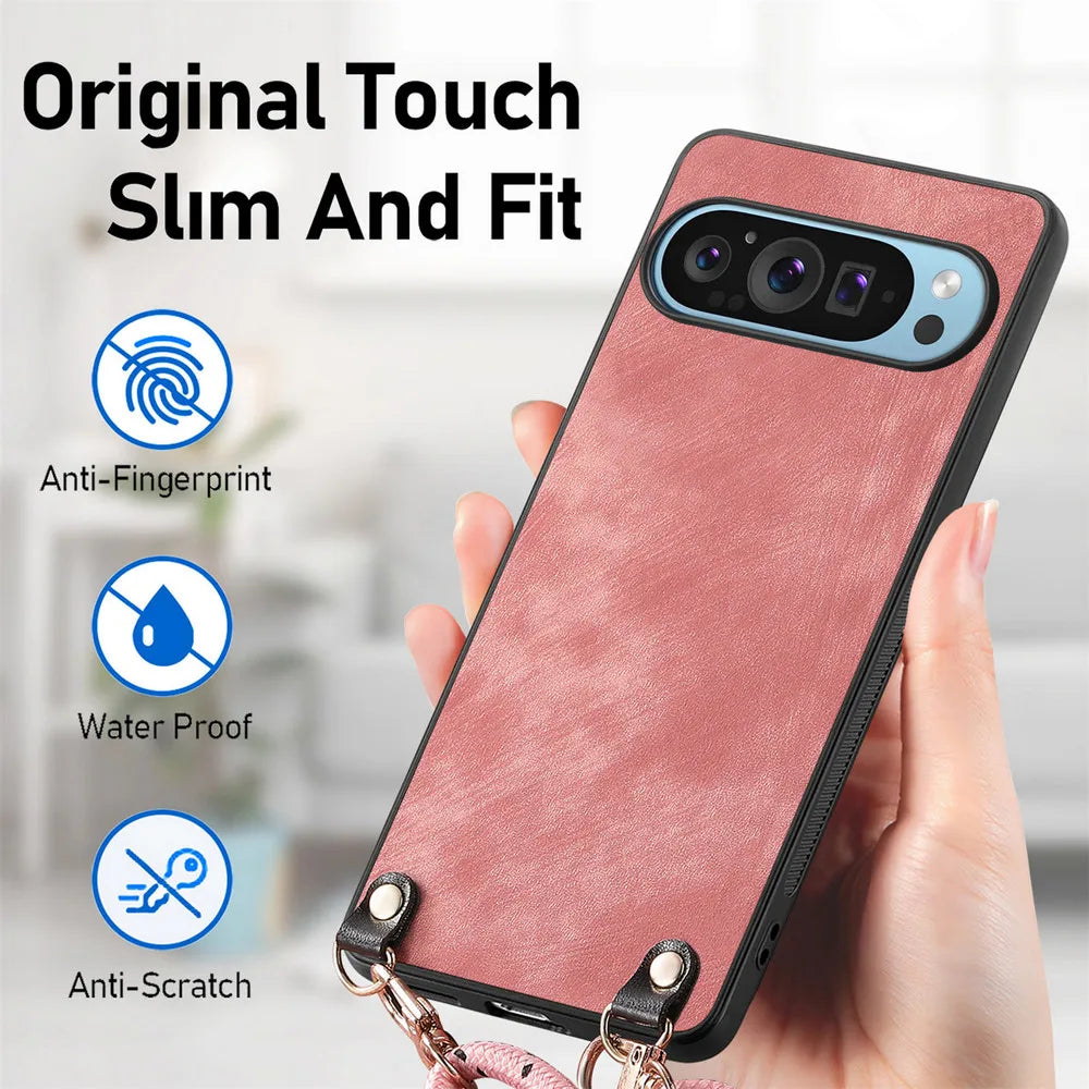 Luxury Case For Google Pixel 11 Pro XL 5G Crossbody Strap Armor Leather Back Etui Pixel 11 Pro Shockproof Funda