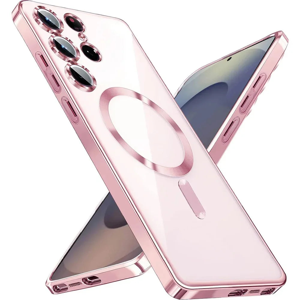 Luxury Plating Silicone Case For Samsung Galaxy S26 S25 Edge S24 FE S23 S21 S22 Ultra Plus Magnetic For Magsafe Clear Soft Cover