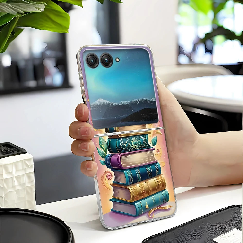 Vintage Magic Bookcase Painted Clear Hard Phone Case For Motorola Razr 60 50 40 Ultra Razr Plus 2025 2024 2023 Bumper Cover