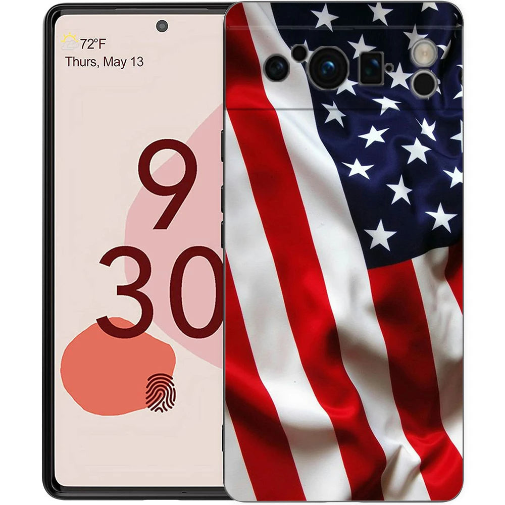 Phone Case Cover for Google Pixel 9 8 7 6 9A 8A 7A 6A Pro 10 9 Pro XL Soft TPU Shockproof Shell Capa American United States Flag