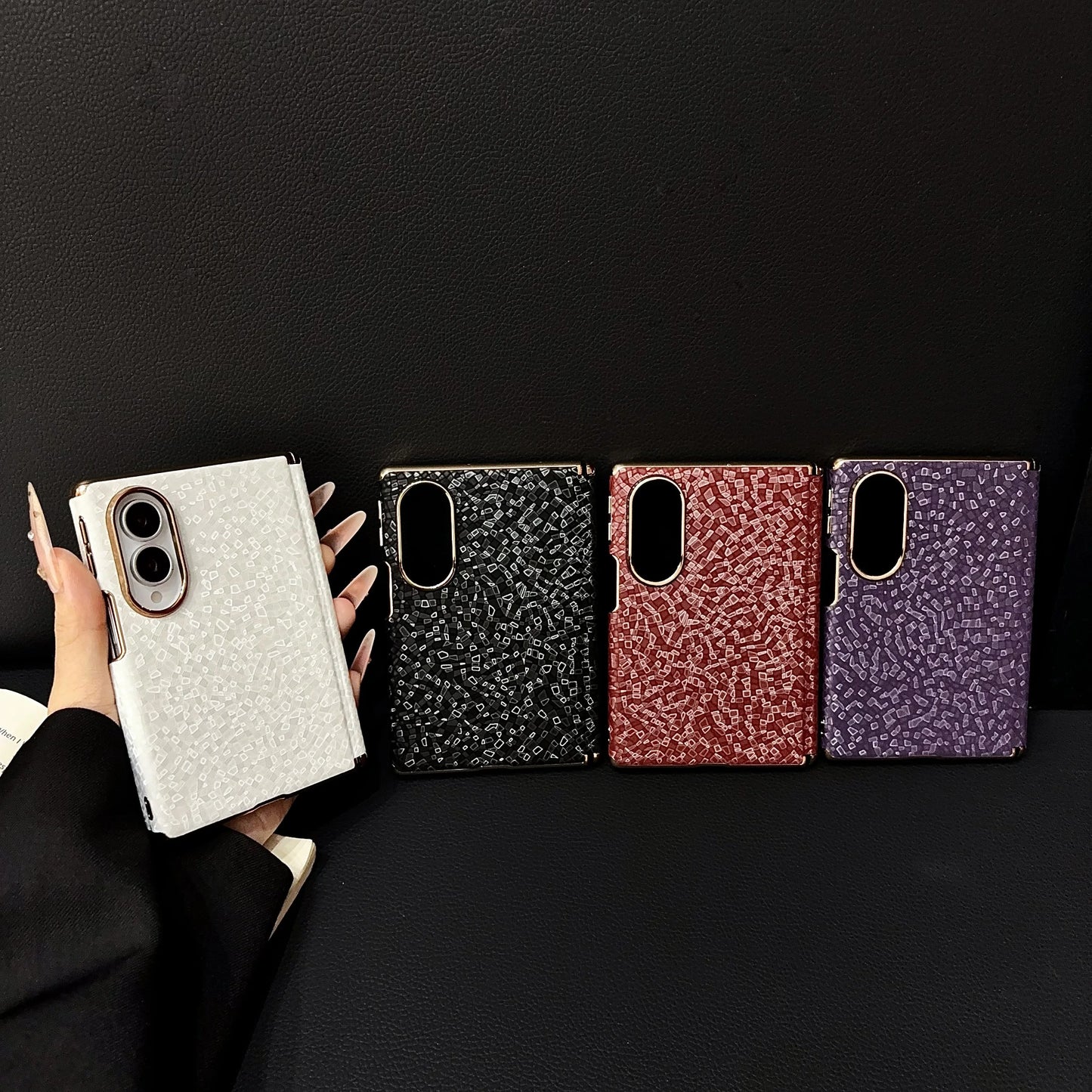 Luxury Business Mosaic Stone Texture Phone Case for Samsung Z Fold 8 Wide Axis Protection Shockproof Skin Feel Slim Fit Cover