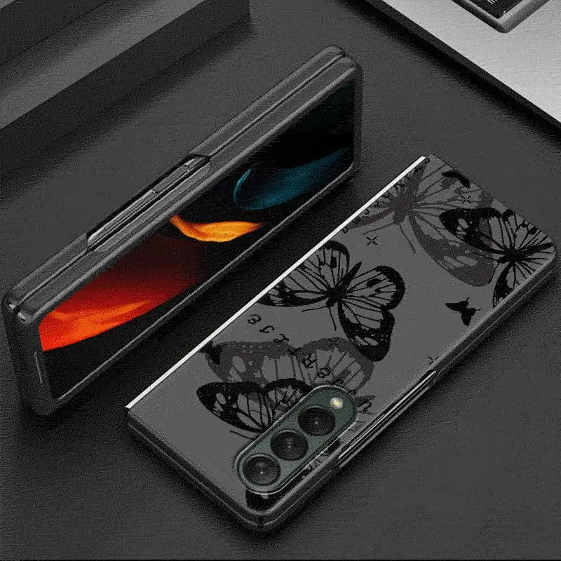 INS Retro Butterfly Cases for Samsung Galaxy Z Fold6 Z Fold3 ZFold4 Z Fold5 5G Z Fold4 5G Coque Bumper Shockproof Cover