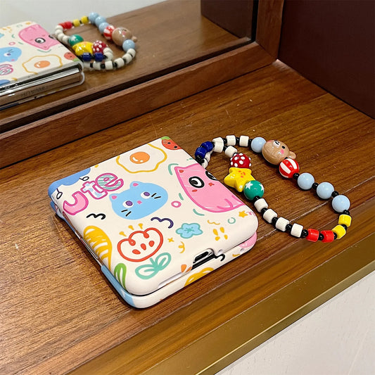 Cute Colorful Cat Kitten Phone Case with Bear Star Chain for Samsung Galaxy Z Flip 7 6 Z Flip6 ZFlip 5 Zflip6 Zflip7 Back Cover