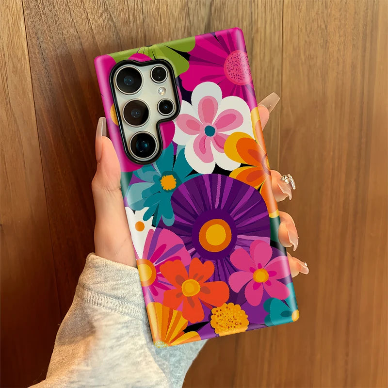 Fcicicase A56 5G Colorful Flower Phone Case For Samsung Galaxy S24 Plus S25 Ultra S23+ S20 FE A16 A26 A36 Matte Acrylic Cover