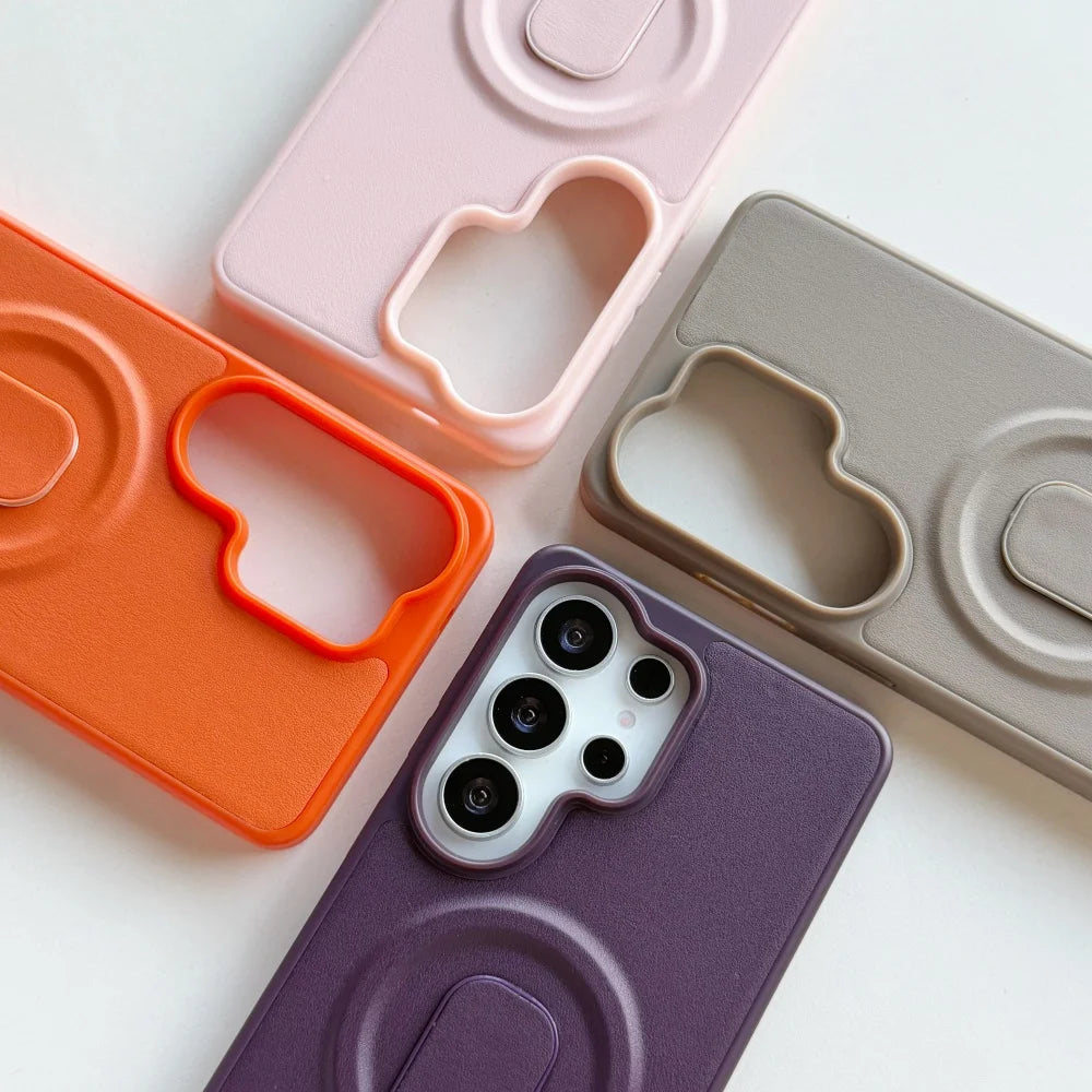 PU Leather Ring Adjustable Bracket Magnetic Case For Samsung Galaxy S26 S25 S24 Ultra Plus S26+ S26 for Magsafe Shockproof Cover