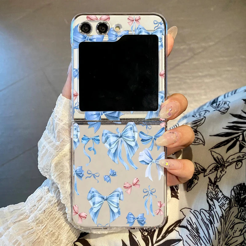 Folding Hard Phone Case For Samsung Galaxy Z Flip 7 FE 6 5 4 3 5G Flowers Butterfly Clear Cover For Samsung Z Flip6 Flip5 Flip4