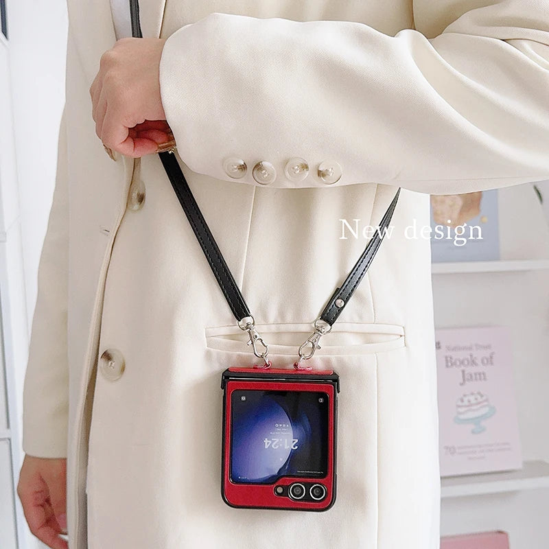 Fashion Simple Love Heart Strap Rope Cord Chain Necklace Lanyard Phone Case For Samsung Galaxy Z Flip 5 4 3 Z Flip6 TPU Cover