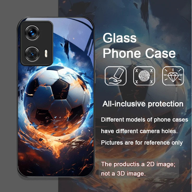 Creative Football Printed Pattern Tempered Glass Phone Case for Motorola Moto Edge 50 Fusion 40 Neo 30 Pro G85 G84 G54 G24 Cover