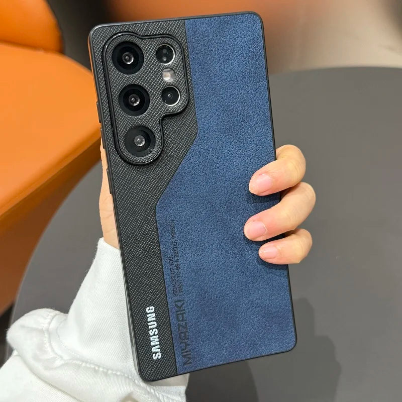 Luxury Double Color Case For Samsung Galaxy S25 S24 S23 S22 Ultra S24 Plus Lambskin Leather Slim Silicone Cover For S25Ultra