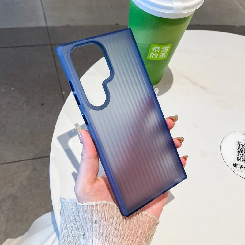 Corrugated Stripes Pattern Matte PC Case For Samsung Galaxy S25 S24 S23 S22 S21 Ultra Plus Translucent Shockproof Hard Cover