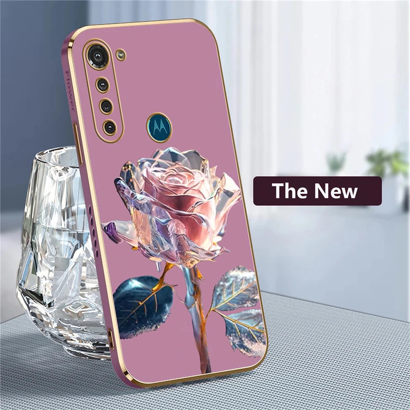Luxury Plating Flower Case For Moto G8 Power Lite G9 Play E7 Plus Edge20 G30 G52 G22 G60 G40 Fusion Silicone Shockproof Cover