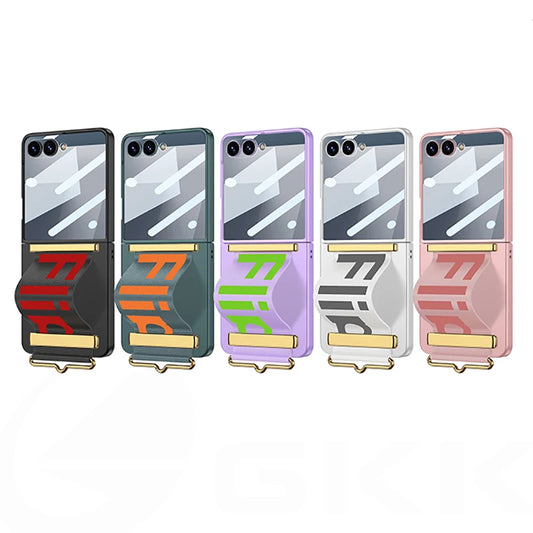 For Samsung Galaxy Z Flip 7 Case Plain Leather Wristband Holder Outer Screen Glass Plastic Matte Cover For Galaxy Z Flip7 Case