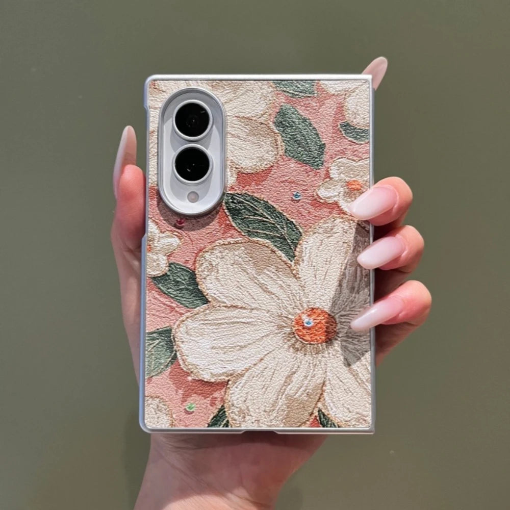 Plating Oil Painting Colorful Flower PU Leather Case for Samsung Galaxy Z Fold 8 Ultra Shockpoof Cover for zfold8 Wide Shell