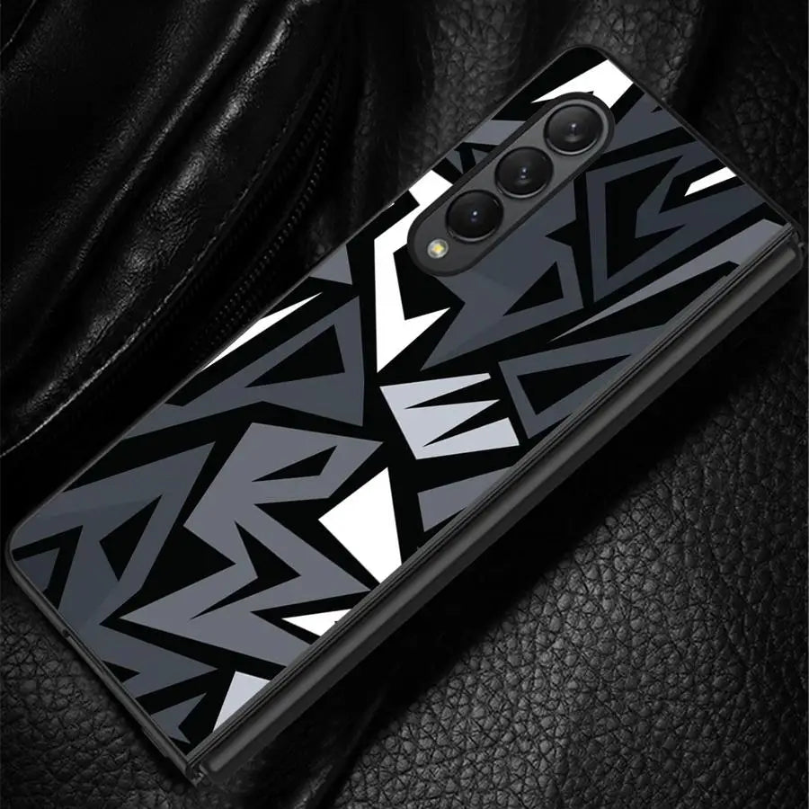 Black Art Pattern Case for Samsung Galaxy ZFold3 ZFold4 Z Fold 7 6 5 4 3 ZFold5 ZFold7 ZFold6 Back Phone Cover