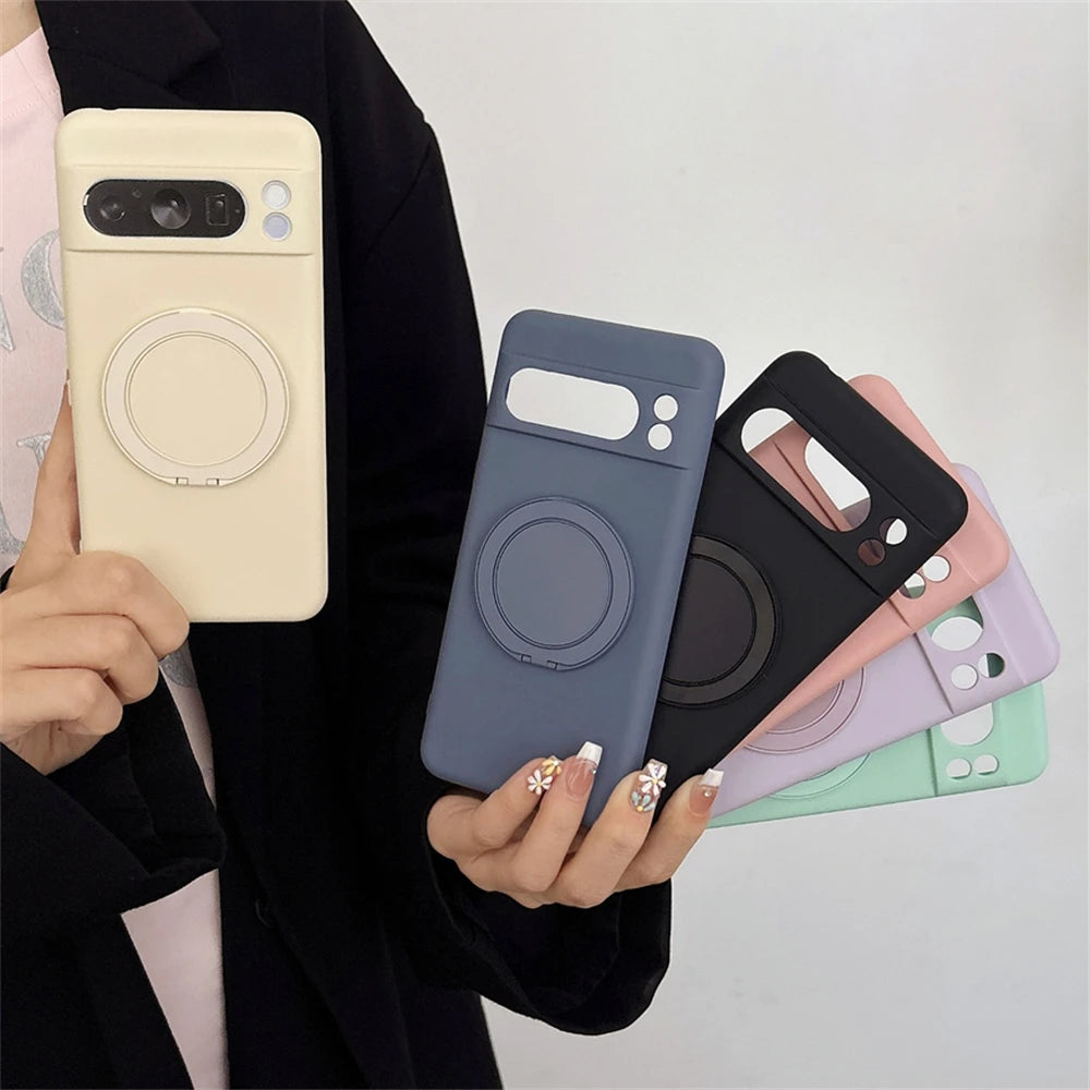 Original Liquid Silicone Magnetic Invisible Bracket Soft Case For Google Pixel 10 9 Pro XL 8 7 6 A Pro Anti-Drop Protector Cover