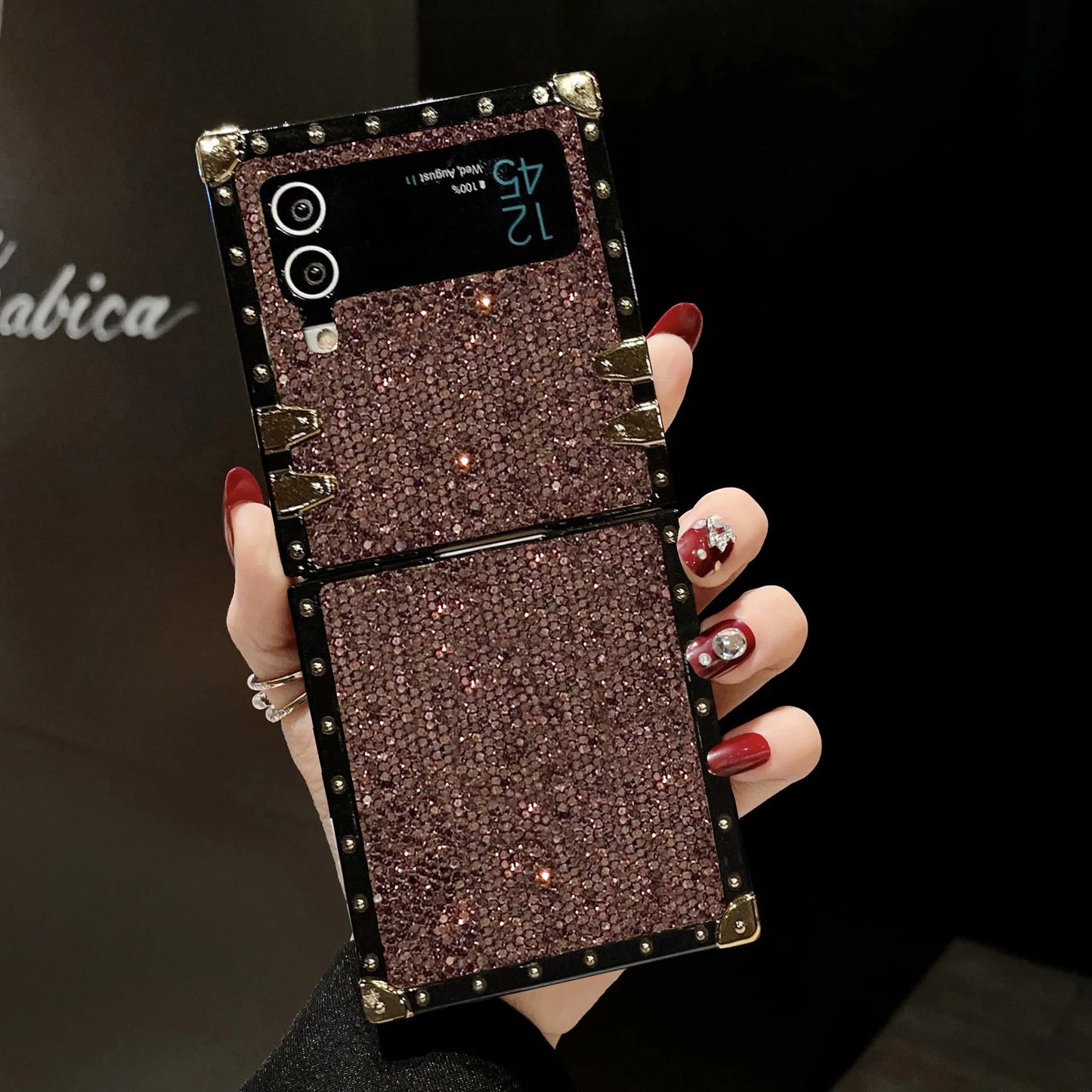 Fashion Sparkling Shockproof Phone Case For Samsung Galaxy Z Flip 7 6 5 4 3 Flip7 FE Starry Sky Leather Square Back Cover