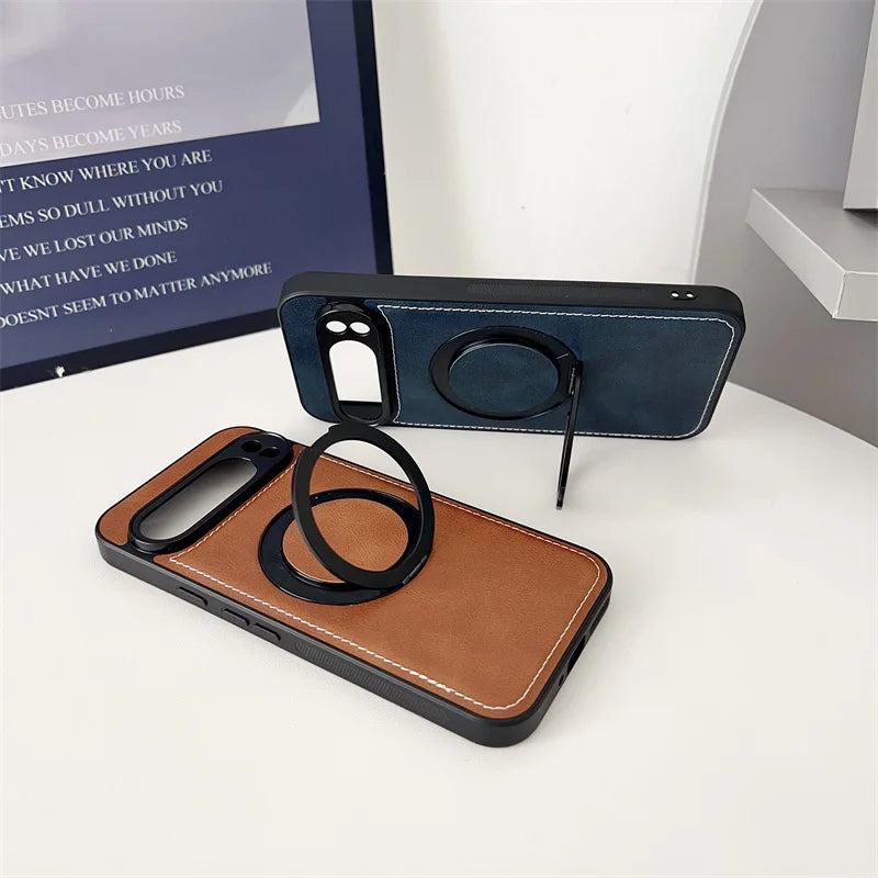 Luxury Leather Rotating Bracket Magnetic For Magsafe Case For Google Pixel 10 9 8 7 6 Pro 5 4 3 XL 3A 4A 5A 6A 7A 8A 9A 5G Cover